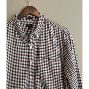 J. Crew Mens XL Slim Fit Gingham Flannel Shirt Blue White Check Button Down LS
